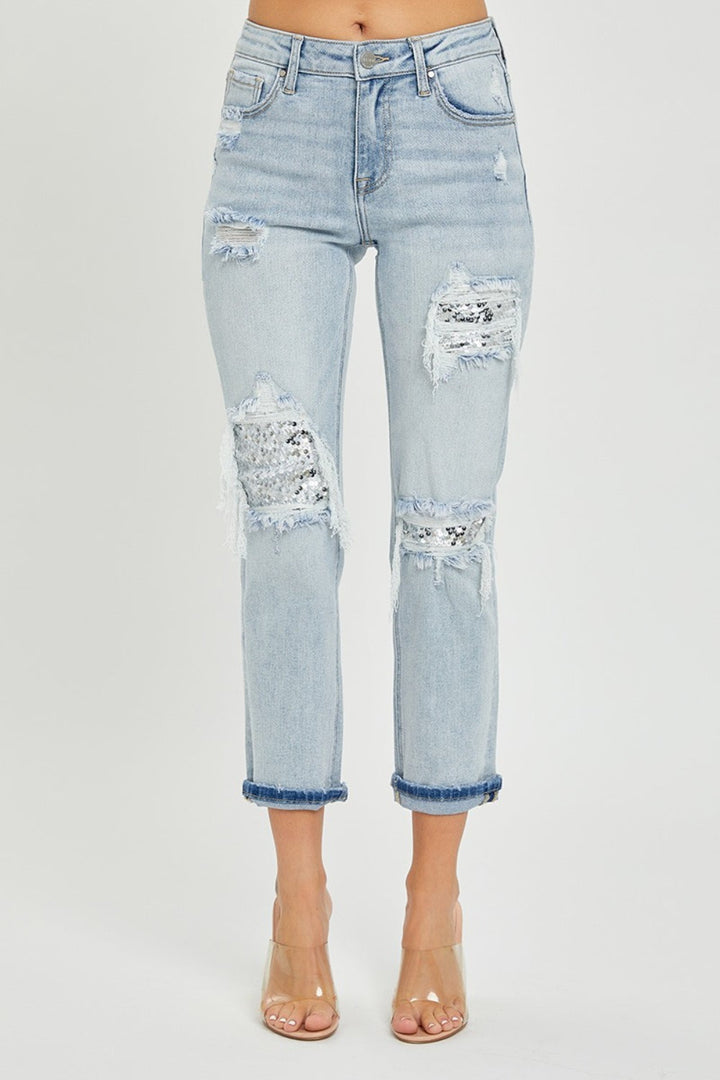 Stilla | Mid-Rise Paillet Patcher Jeans