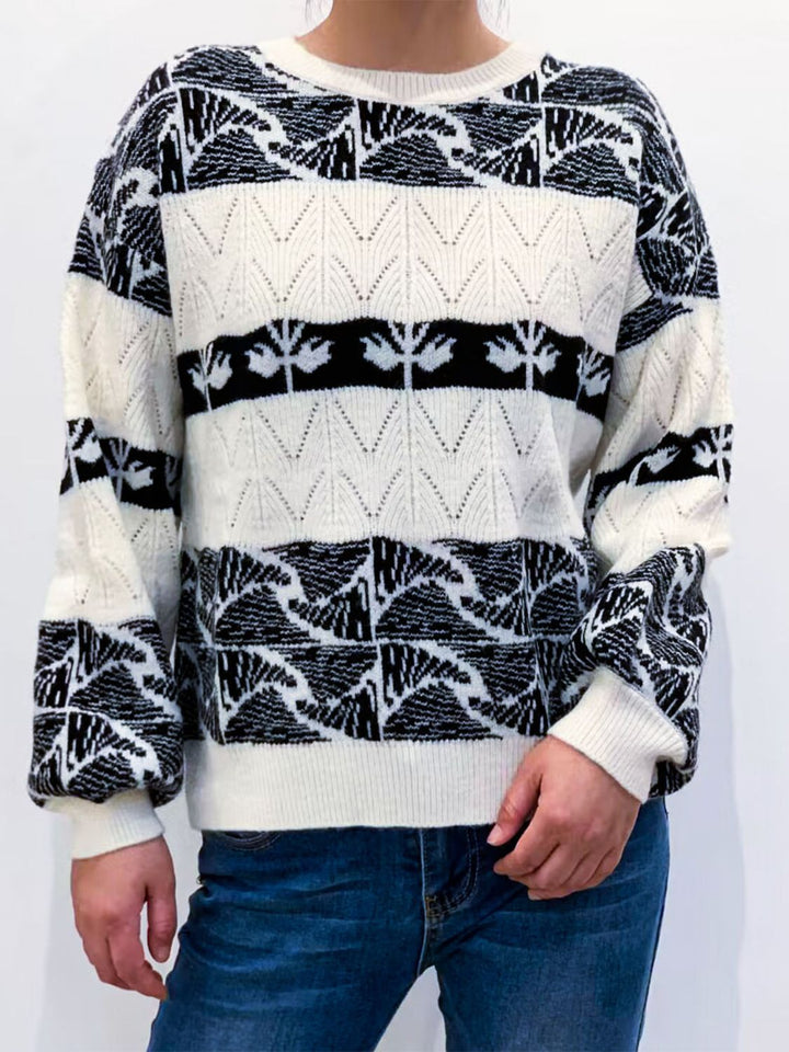 Stilla | Pullover Farveblok med Rund halsudskæring og Overskudte skuldre