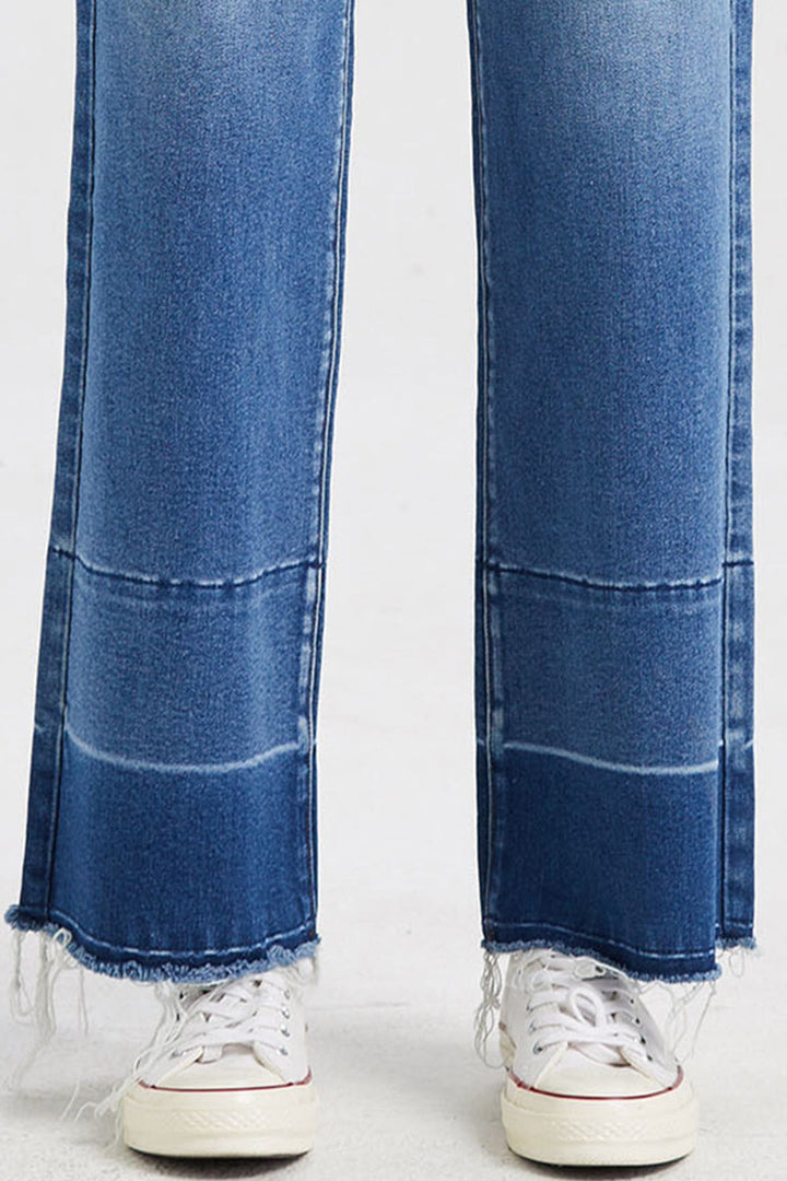 Stilla | Full Size Høj Talje Kattev Whisker Bred Skinds Jeans