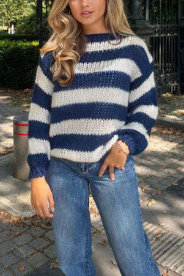 Stilla | Pullover i stribet bomulds candy i marineblå