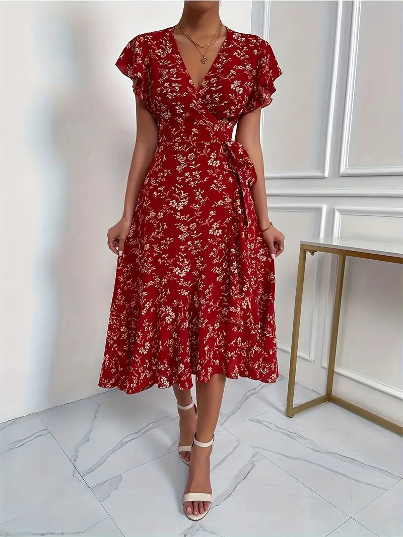 Stilla | Elegant Kuvertrække Kjole Med Blomsterprint