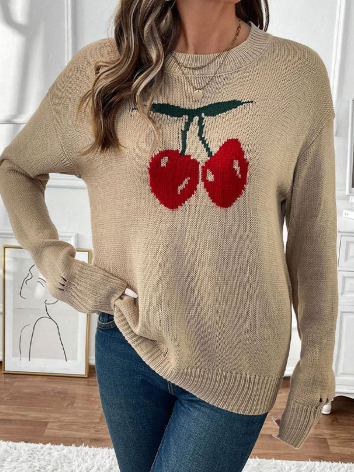 Stilla | Pullover med lange ærmer og rund halsudskæring Perfee Cherry