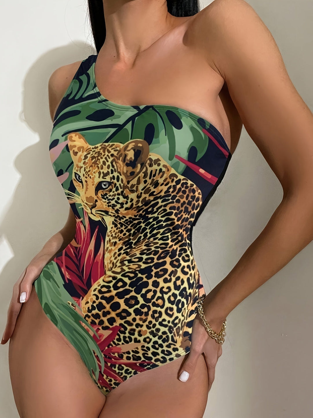 Stilla | Badetøj Leopard Et Delt Med Tropisk Print Og Detaljer På Skuldrene