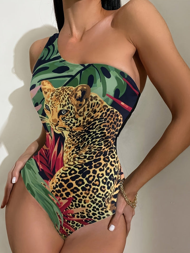 Stilla | Badetøj Leopard Et Delt Med Tropisk Print Og Detaljer På Skuldrene