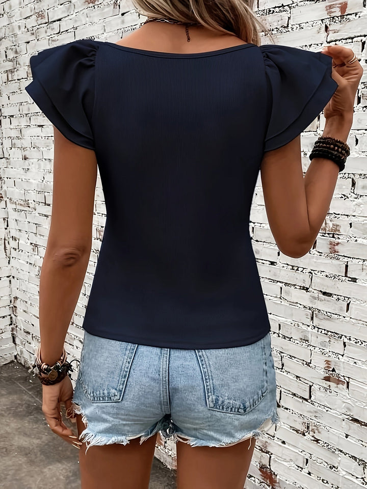 Stilla | T-Shirt Med Flæse Elegant, Sommer Top Tætsiddende Snit