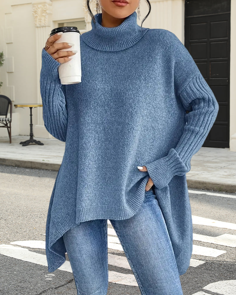 Stilla | Pullover med Høj Krave og Asymmetrisk Snit
