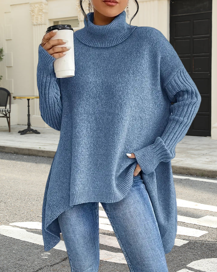 Stilla | Pullover med Høj Krave og Asymmetrisk Snit