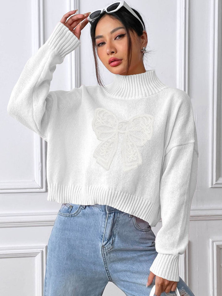 Stilla | Rullekrave sweater med sløjfe og lange ærmer