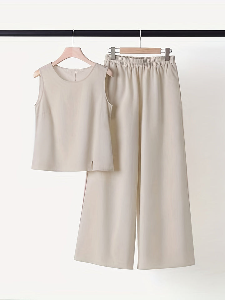 Stilla | Beige Ærmeløs Tanktop Og Bukser Med Brede Ben