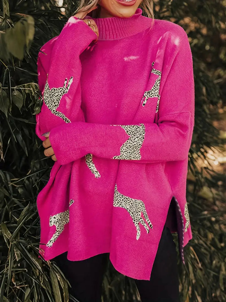 Stilla | Mønster Leopard Turtleneck Trøje Til Kvinder