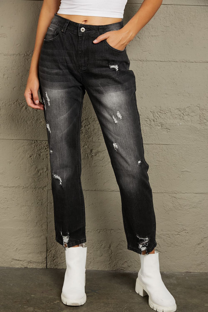 Stilla | Distressed Hem Detalje Beskårede Jeans