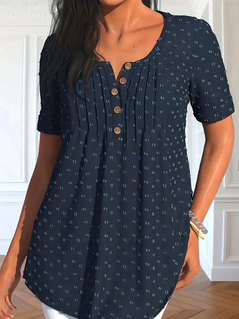 Stilla | Schweizisk Henley Bluse med Korte Ærmer