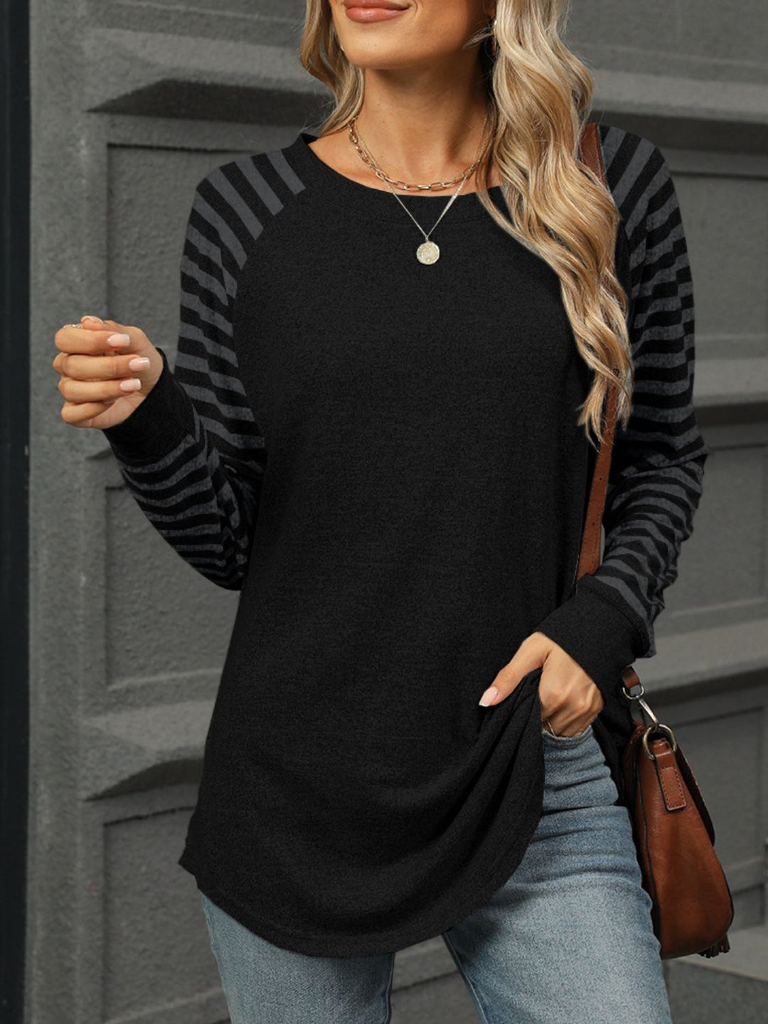 Stilla | Langærmet Stribet Rundhalset T-shirt