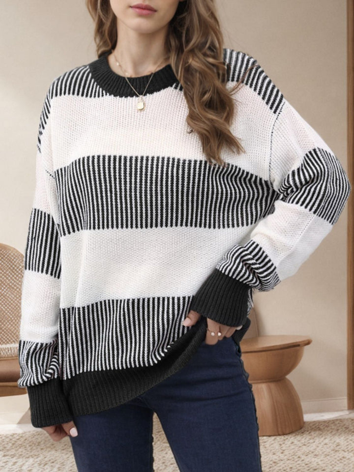 Stilla | Langærmet Sweatshirt med stribemønster og rund halsudskæring