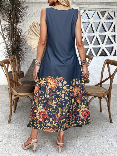 Stilla | Blå Maxikjole Med Blomster, Sommerkjole Retro Stil