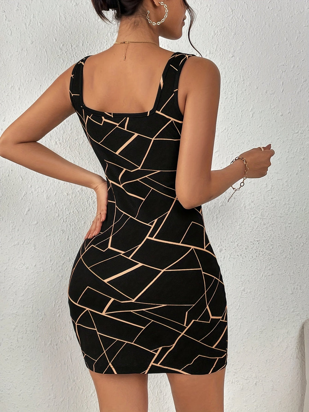 Stilla | Geoprint Mini Bodycon Kjole Til Kvinder, Elegant Tank Kjole