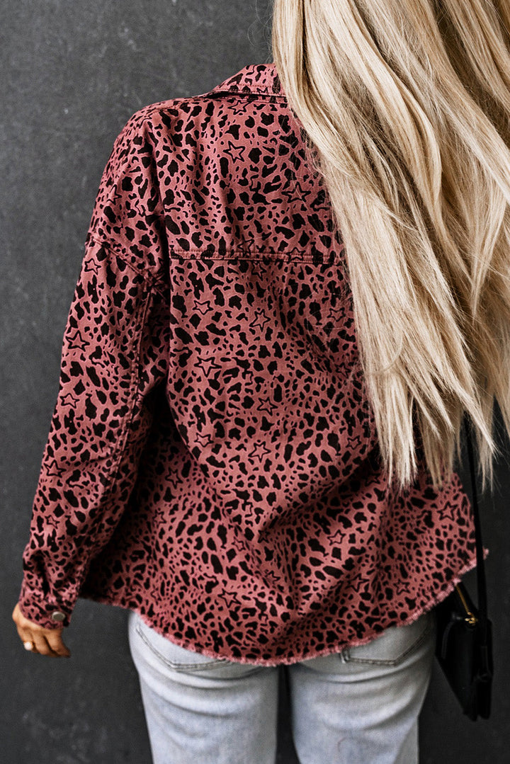 Stilla | Smart Jeansskjortejakke i Rosa Med Løveprint