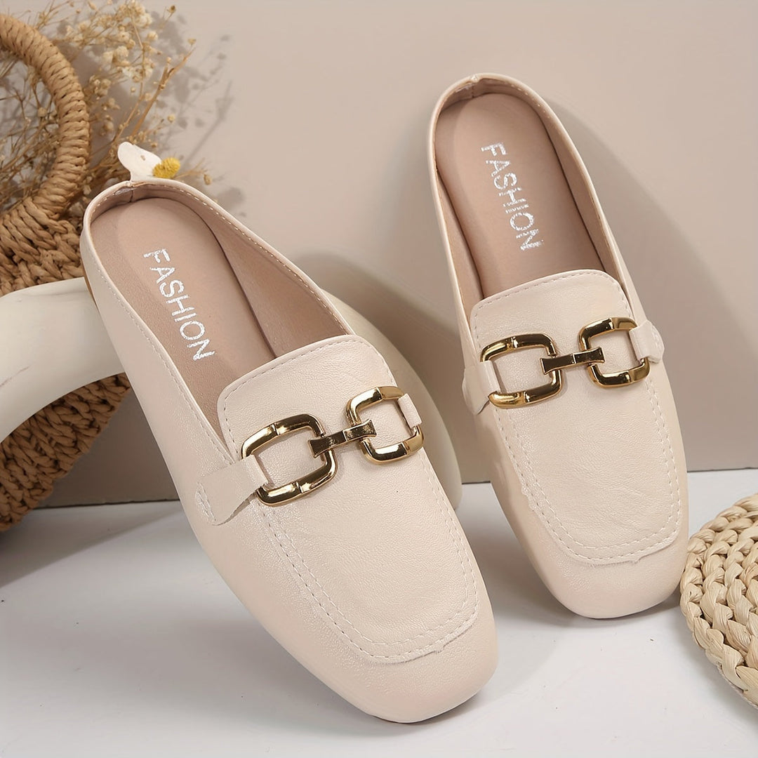 Stilla | Metallic Kvinders Klipklapper Med Spænde, Loafers Med Firkantet Tå