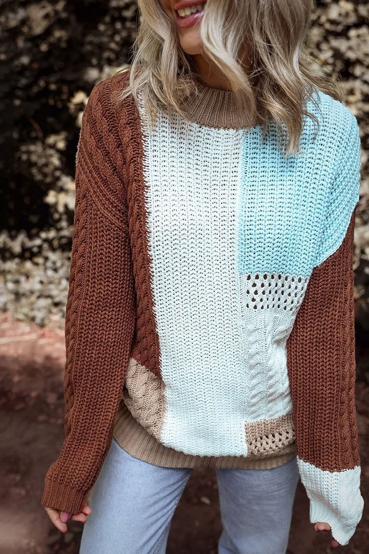 Stilla | Farbblok Sweater Med Rund Halsudskæring og Lange Ærmer