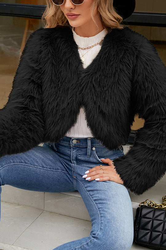 Stilla | Kort, Casual Jakke Af Kunstpels Med Lange Ærmer Og Elegant