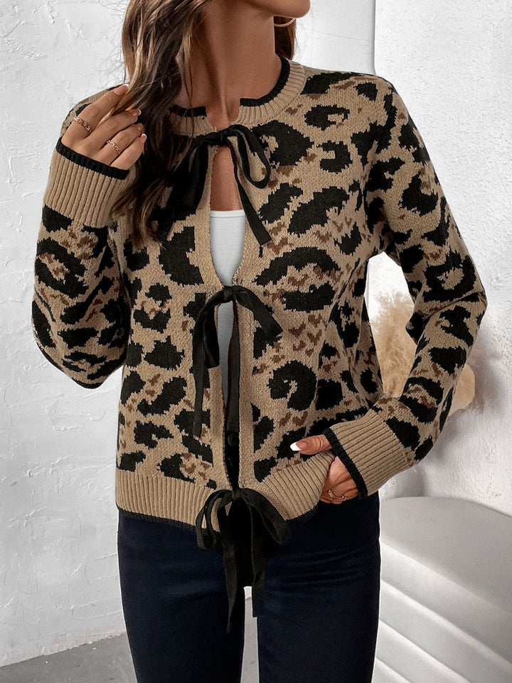 Stilla | Leopard Bandet Lang Ærme Strikjakke Perfee