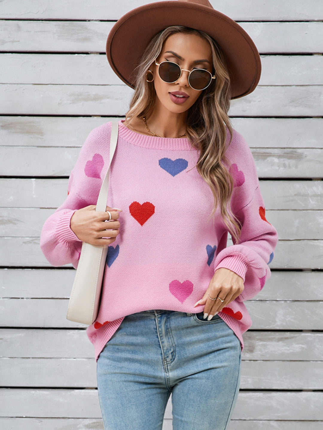 Stilla | Hjerteformet Rundhalset Sweater Med Lange Ærmer