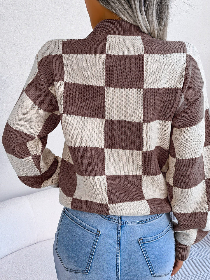 Stilla | Karo Sweater Med Lange Ærmer og Ståkrave