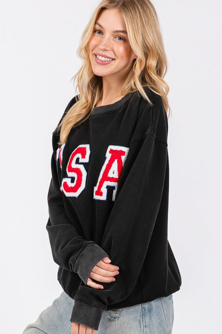 Stilla | Sweatjakke Med Rund Hals Udsnit Sage Med Bogstav Patch Usa