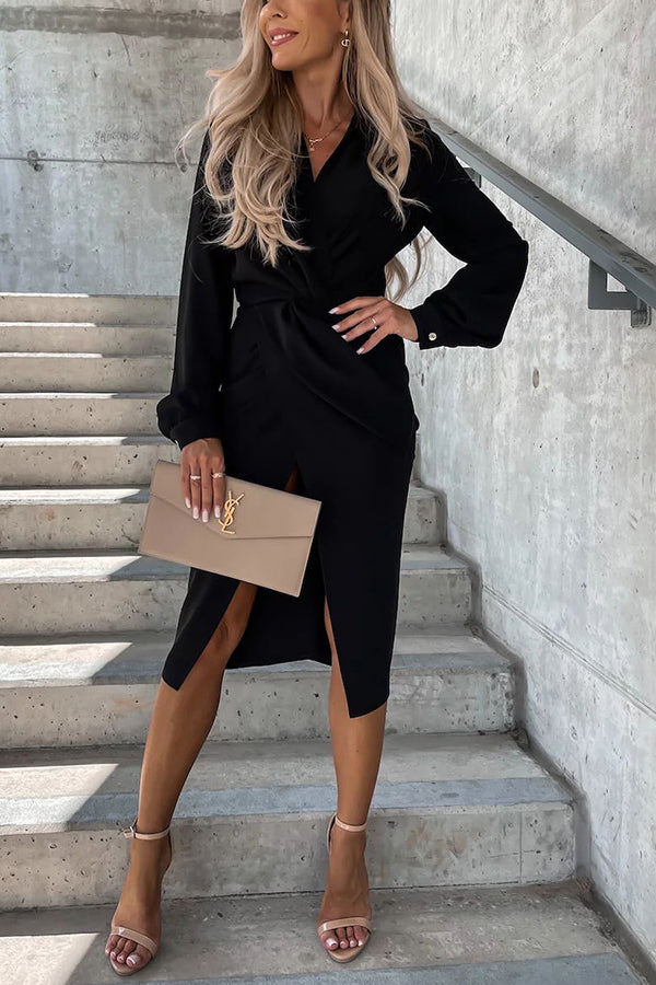 Stilla | Twist V-hals Slids Midi Kjole