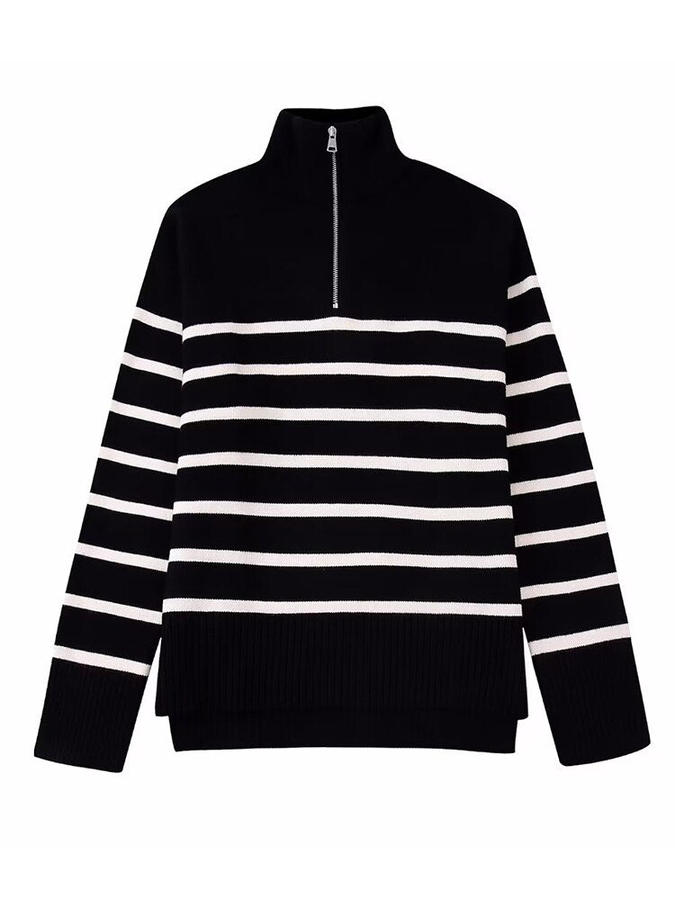 Stilla | Stribet Lynlås Sweatshirt til Damer