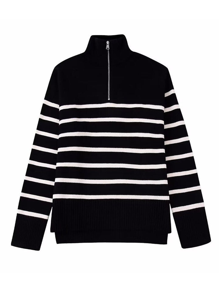 Stilla | Stribet Lynlås Sweatshirt til Damer