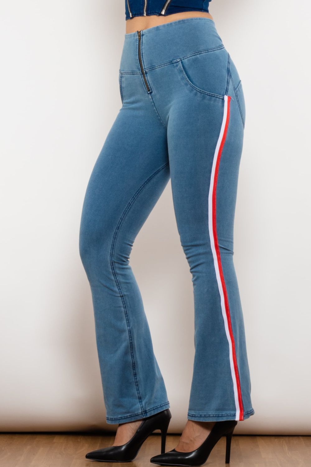 Stilla | Stribet Lynlås Lukning Bootcut Jeans