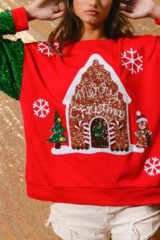 Stilla | Jul Løs Rundhals Pailletter Ærme Sweatshirt