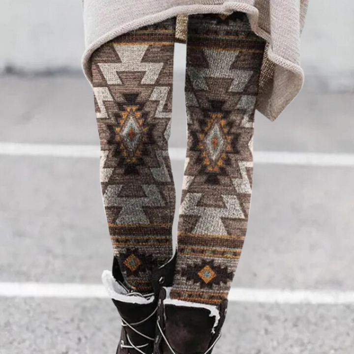 Stilla | Leggings Tætsiddende Blød og Åndbar Strik Geometrisk Mønster Fuld Længde