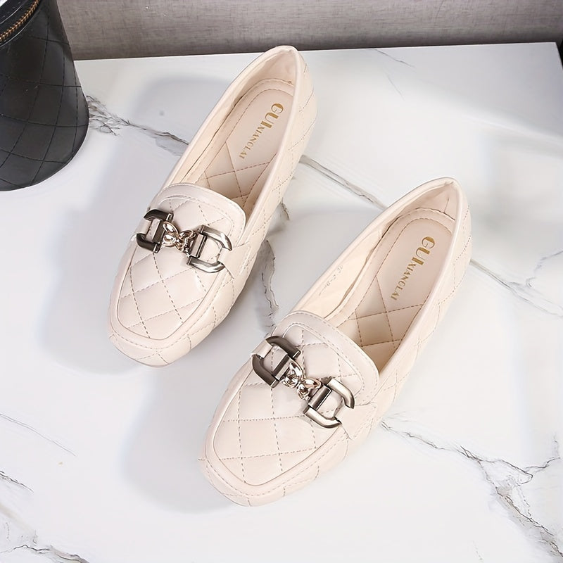 Stilla | Sorte Penny Loafers, Quiltet Mønster Med Perler, Let Flade Sko