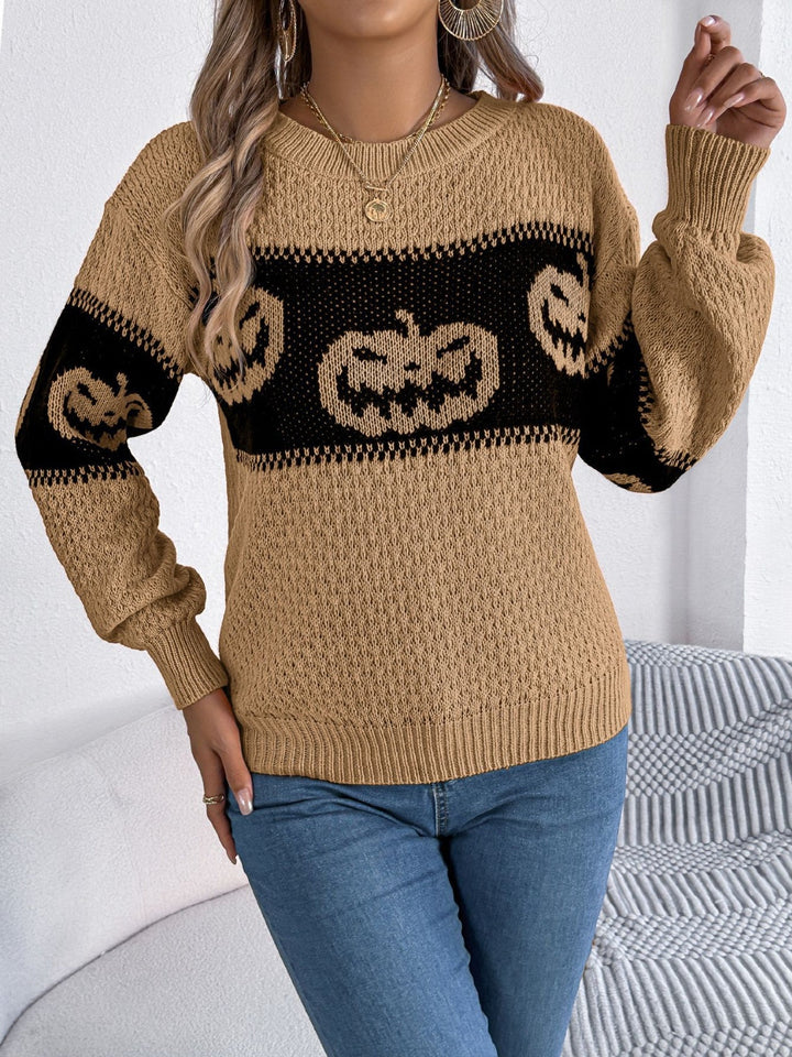 Stilla | Rundhalset Pullover Med Lange Ærmer Græskar