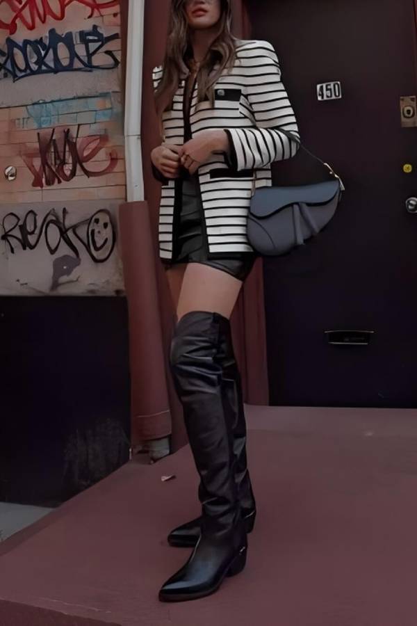 Stilla | Foster Stribet Dickey Blazer i Sort Ivory