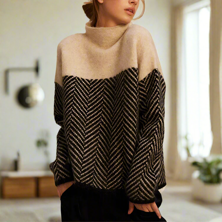 Stilla | Pullover med høj krave og zigzag mønster