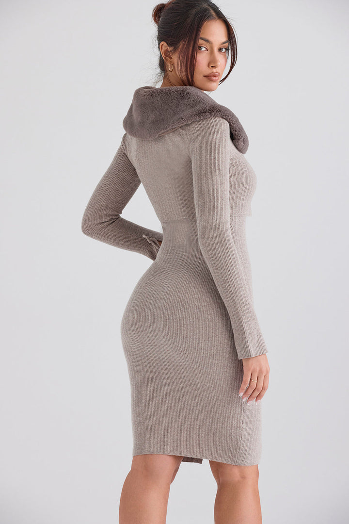 Stilla | Beige Strikketrøje Kashmir Med Kamelstrikket Midi Nederdel