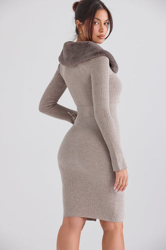 Stilla | Beige Strikketrøje Kashmir Med Kamelstrikket Midi Nederdel
