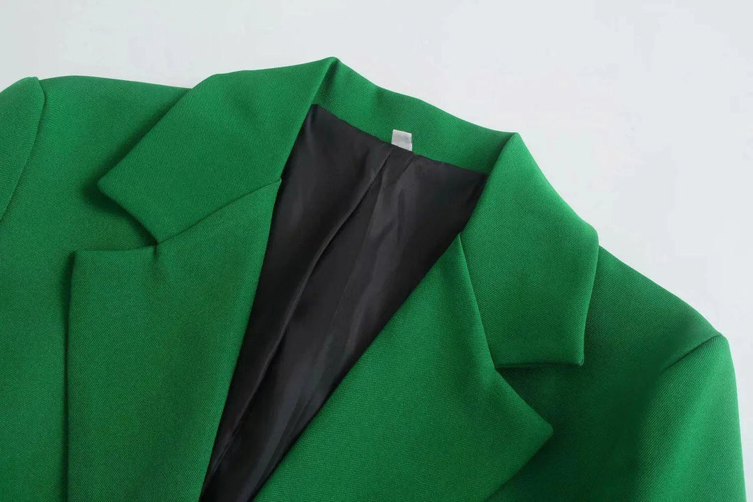 Stilla | Mørkegrøn Blazer Dame - Læder - Ensfarvet