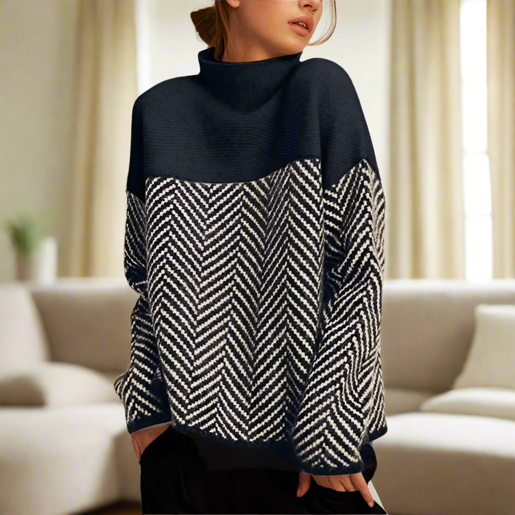 Stilla | Pullover med høj krave og zigzag mønster