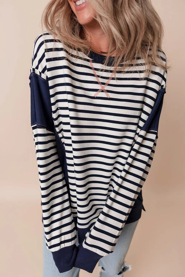 Stilla | Sweatshirt med stribet rund halsudskæring og lange ærmer