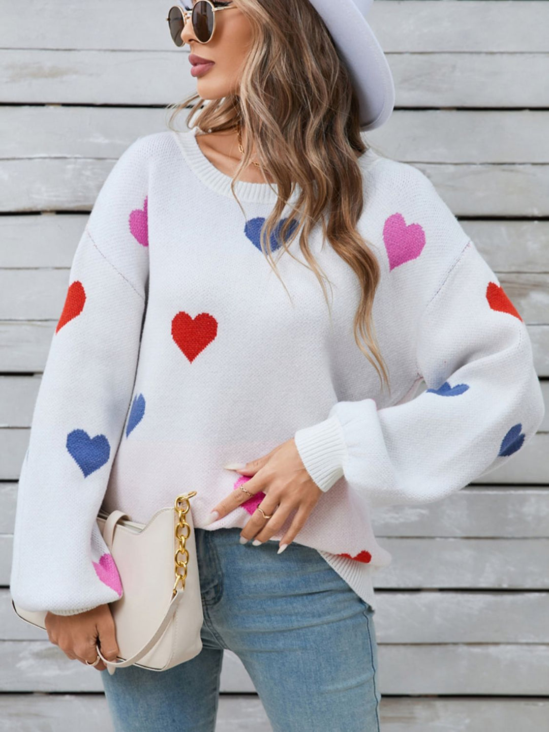 Stilla | Hjerteformet Rundhalset Sweater Med Lange Ærmer