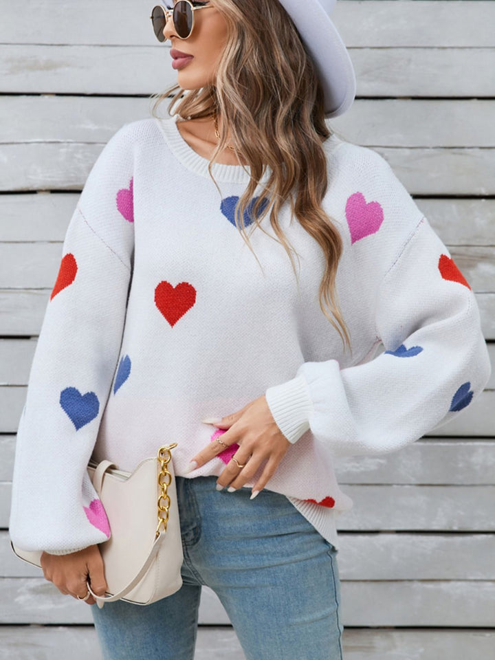 Stilla | Hjerteformet Rundhalset Sweater Med Lange Ærmer