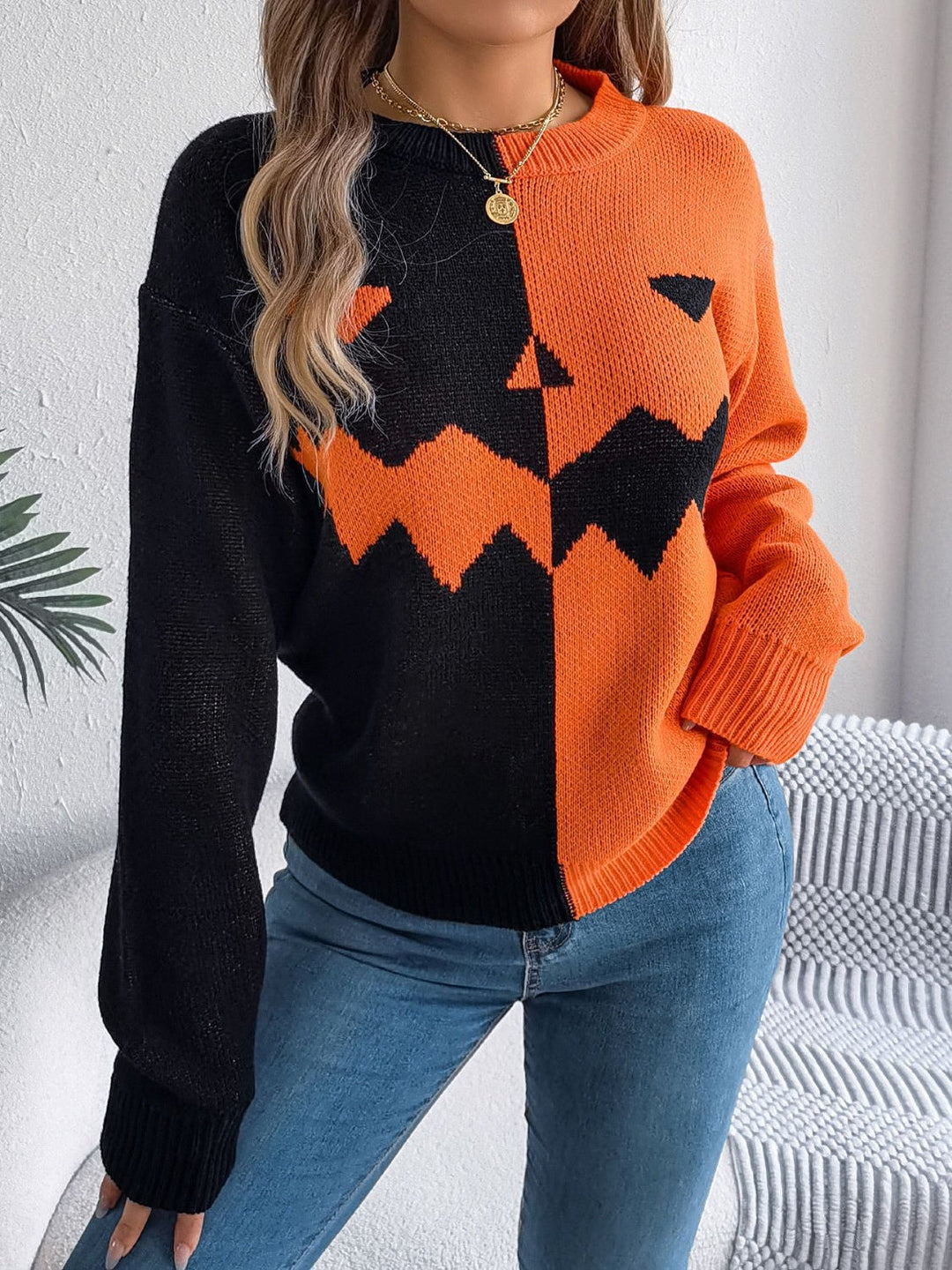 Stilla | Kontrastærmer Pullover med Rundhalset til Trendy Looks