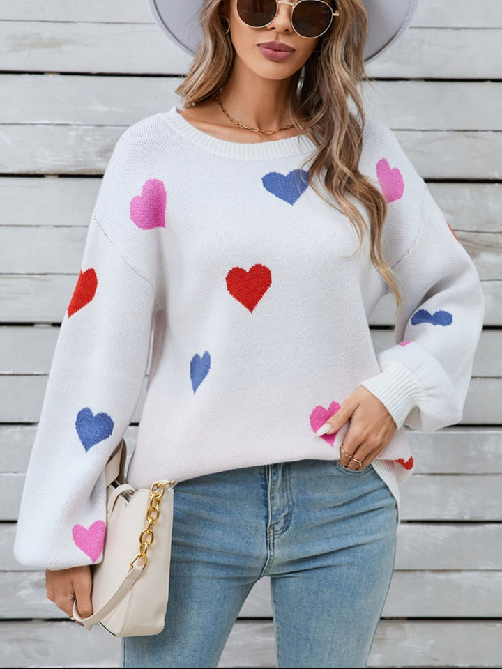 Stilla | Hjerteformet Rundhalset Sweater Med Lange Ærmer