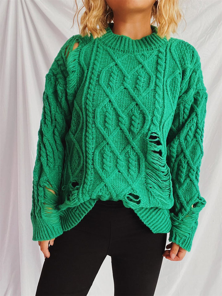 Stilla | Pullover med lange ærmer, rund halsudskæring, lavet af viklet stof med vintagestil