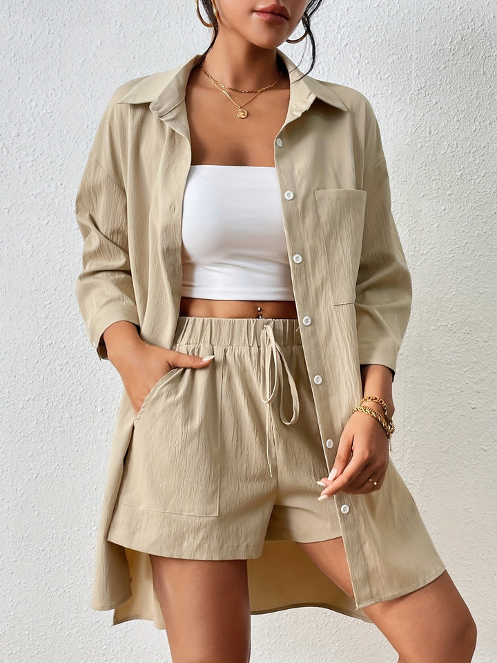 Stilla | Button up Skjorte Og Shorts Med Snøre Og Elastisk Linning
