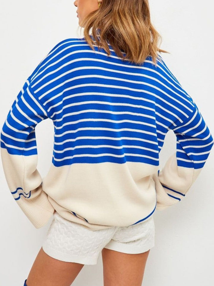 Stilla | Stribet Pullover Med Lange Ærmer og Ståkrave